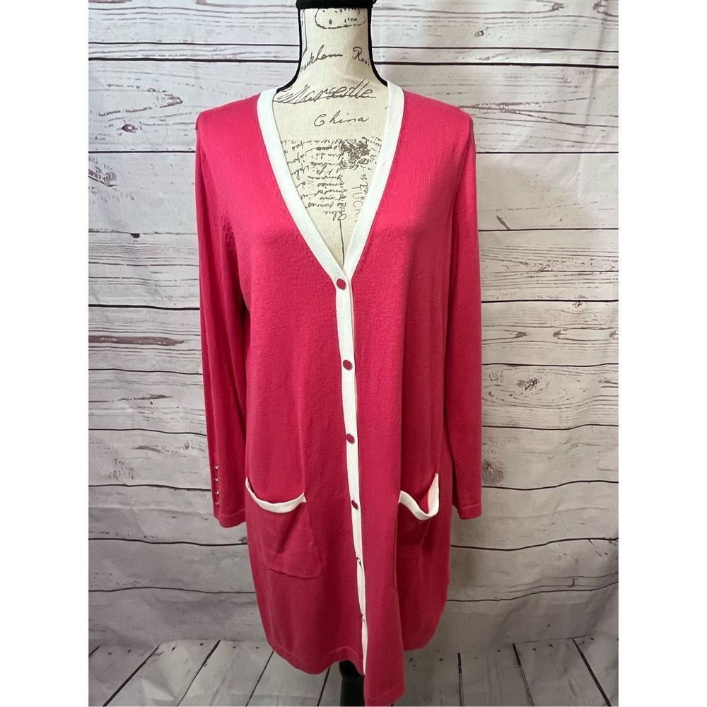 Beautiful Susan Graver all season medium pink button down sweater. Size M